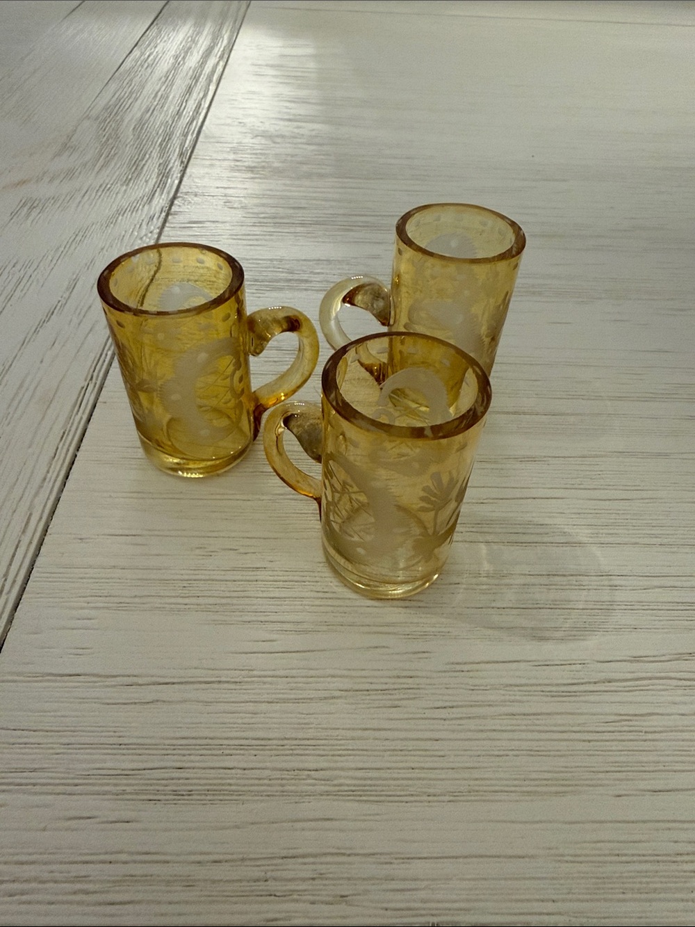 Amber Etched Glass Mini Mugs - Set of 3